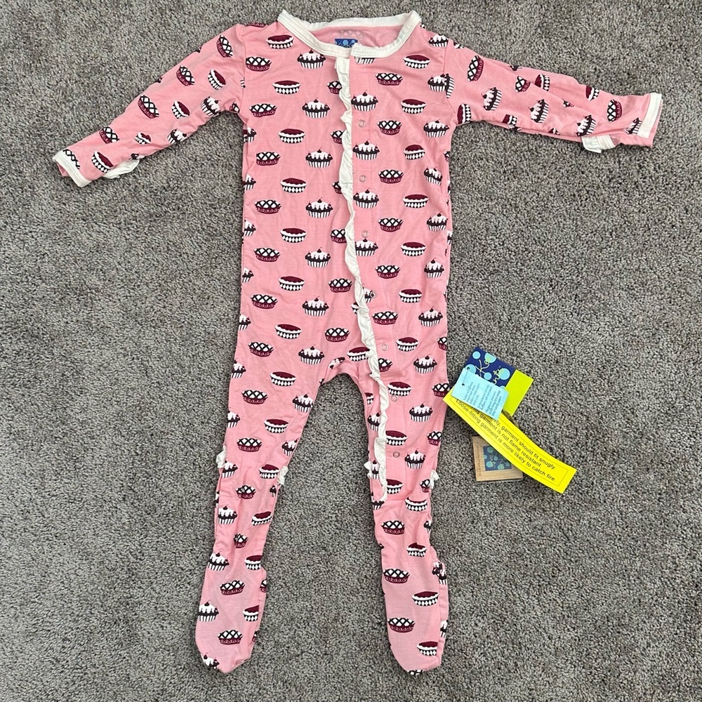 NWT Kickee Pants Ruffle Footie Pink Lotus Pie 18-24 months snap
